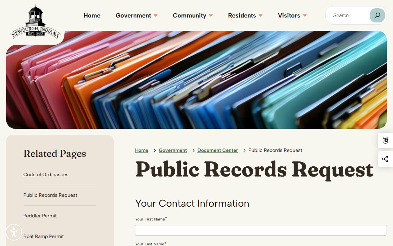 Newburgh public records request page for police reports