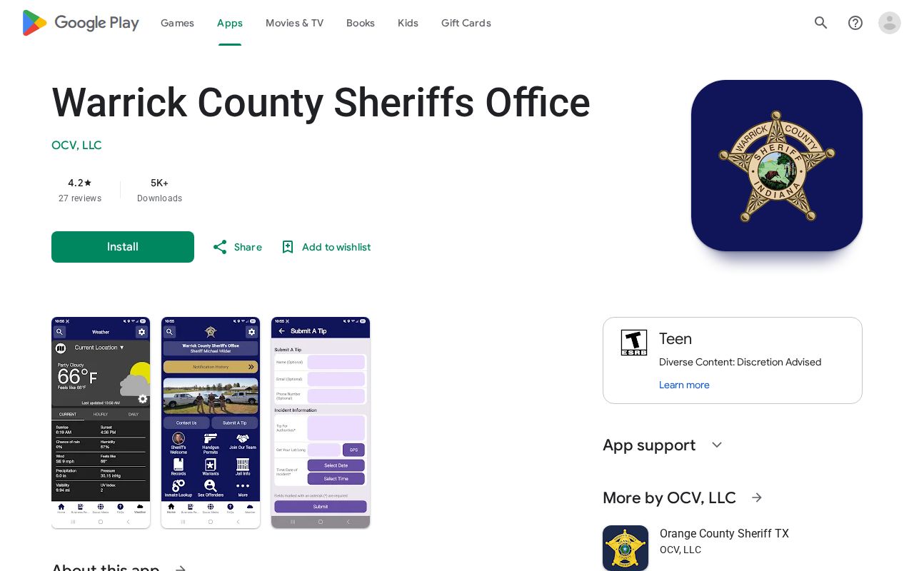 Warrick County sheriff app current inmate booking interface
