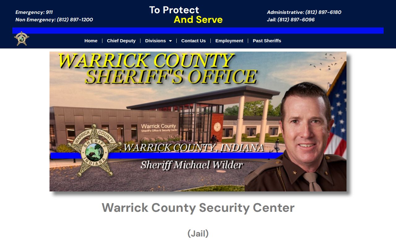 Warrick County Security Center booking record contact page